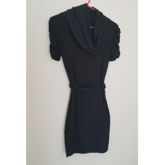 LAST CHANCE Black Cowl Neck Short Sleeve Tie Dress - Picture 1 of 4
